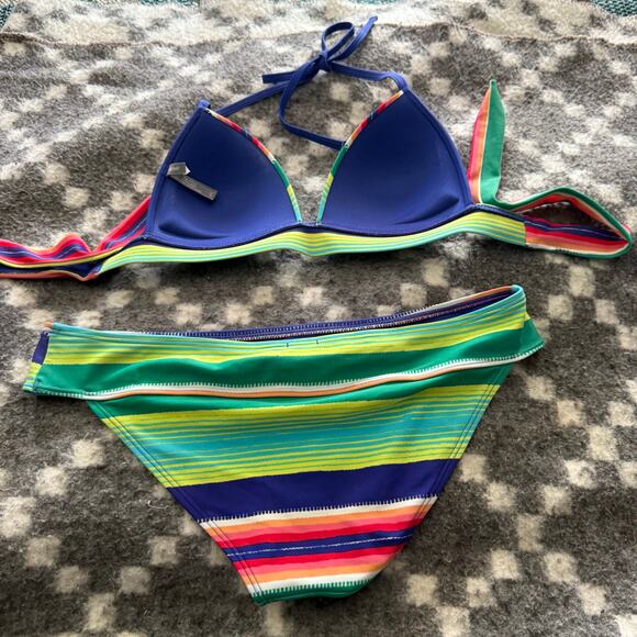 Aerie Size 8 Medium Blakley Rainbow Striped Push Up Bikini Swimming Suit - Picture 4 of 6
